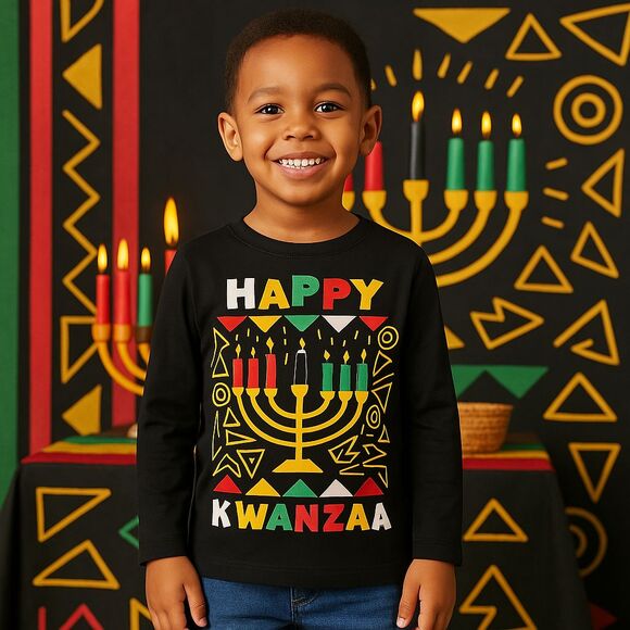 The Children's Place Other - Children's Place Graphic Tee "Happy Kwanzaa" Long Sleeve Shirt Black Unisex 5T